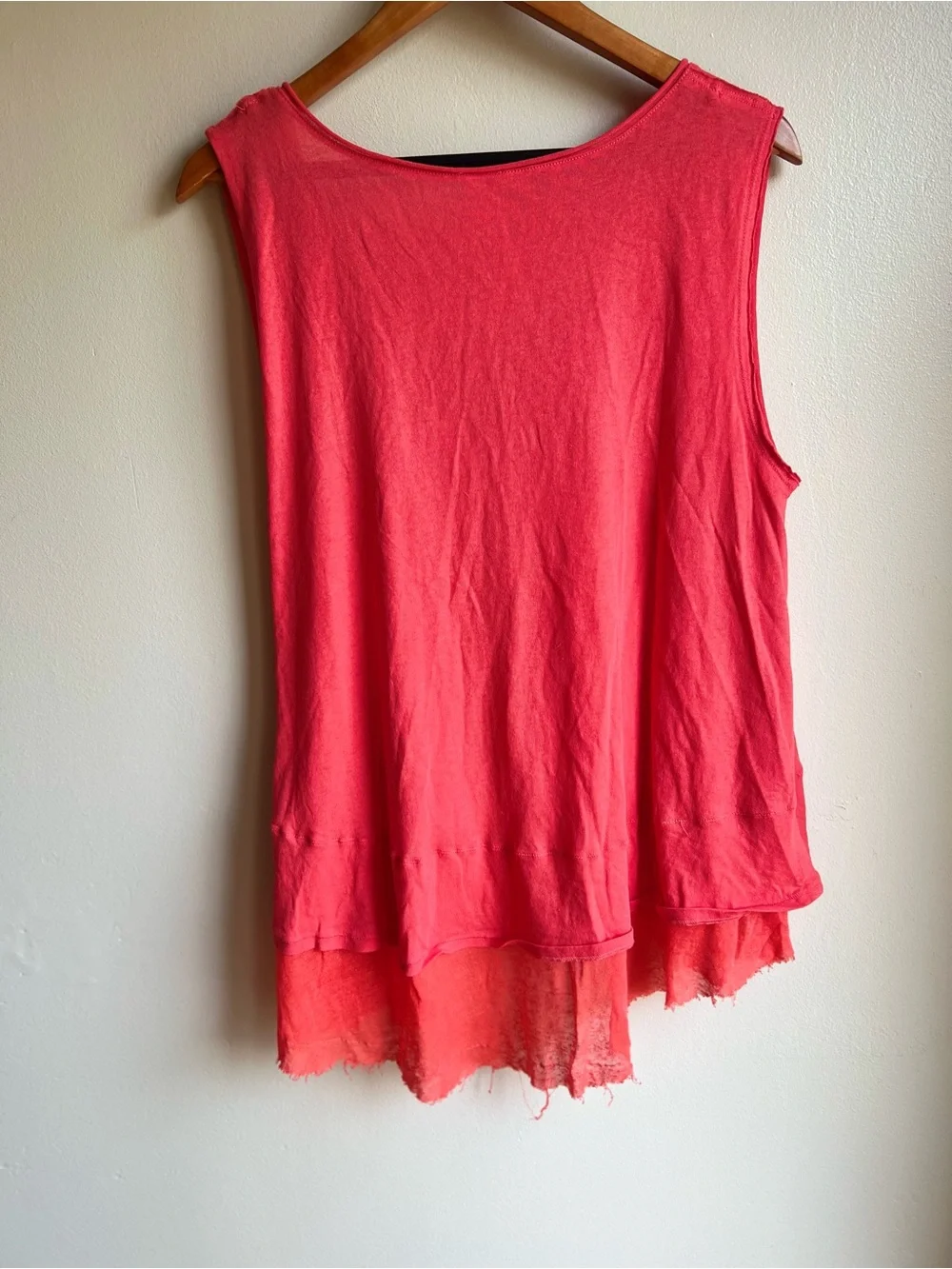 Free People We The Free Peachy Tank Top Small Hot Coral Layered Raw Hem NWT